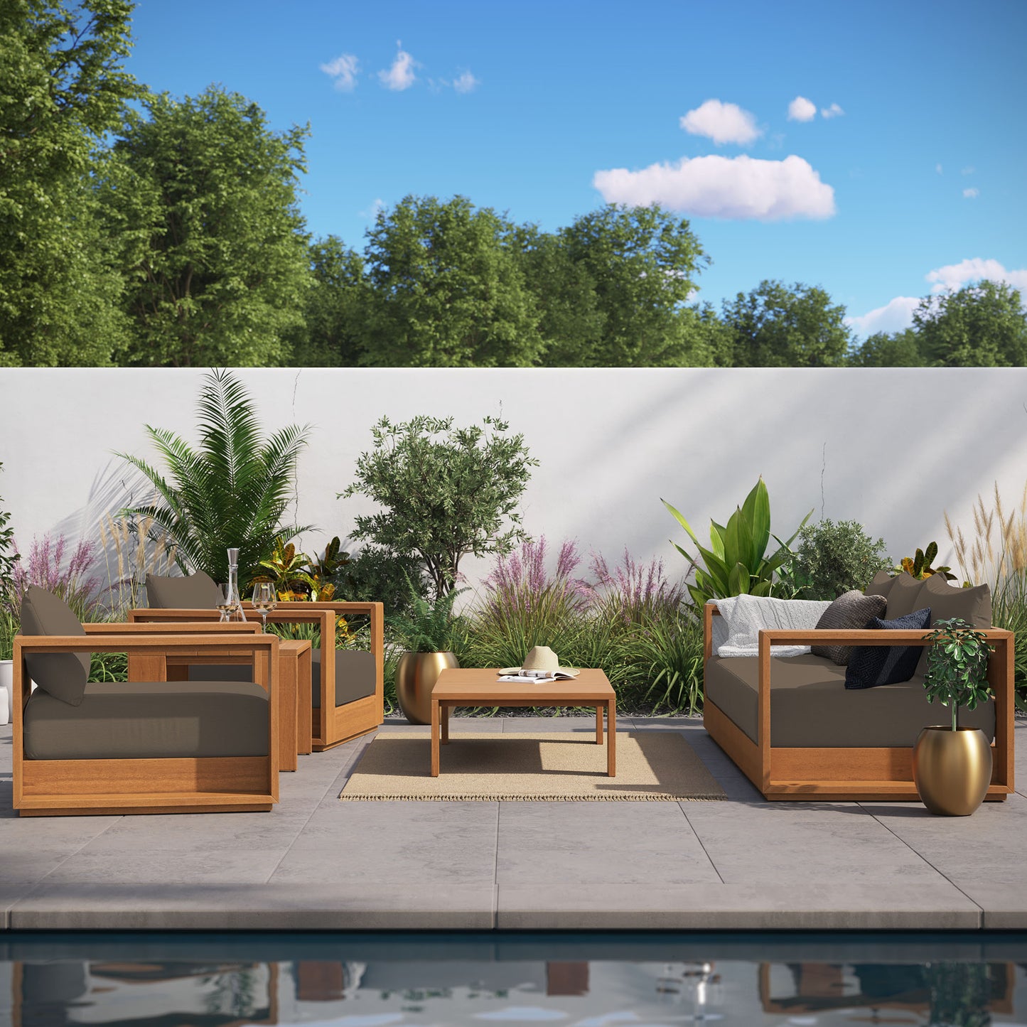 Tahoe 5-Piece Outdoor Patio Acacia Wood Furniture Set in Natural Cocoa by Modway (6801)