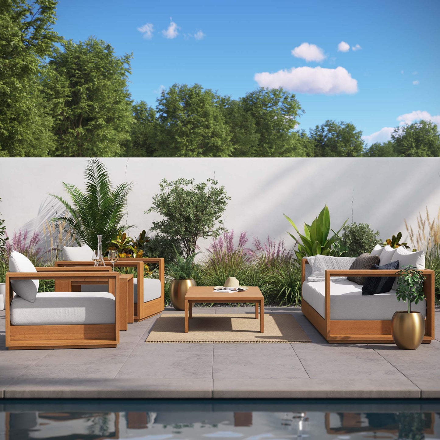 Tahoe 5-Piece Outdoor Patio Acacia Wood Furniture Set in Natural Light Gray by Modway (6801)