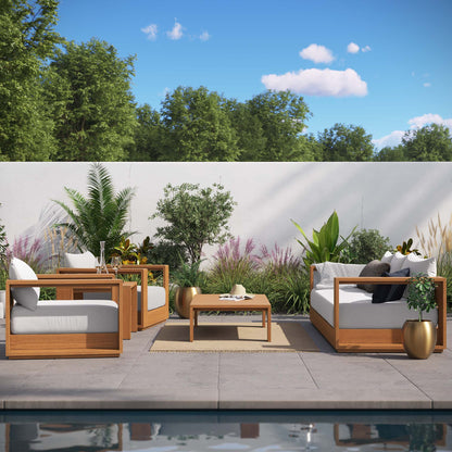 Tahoe 5-Piece Outdoor Patio Acacia Wood Furniture Set in Natural Light Gray by Modway (6801)