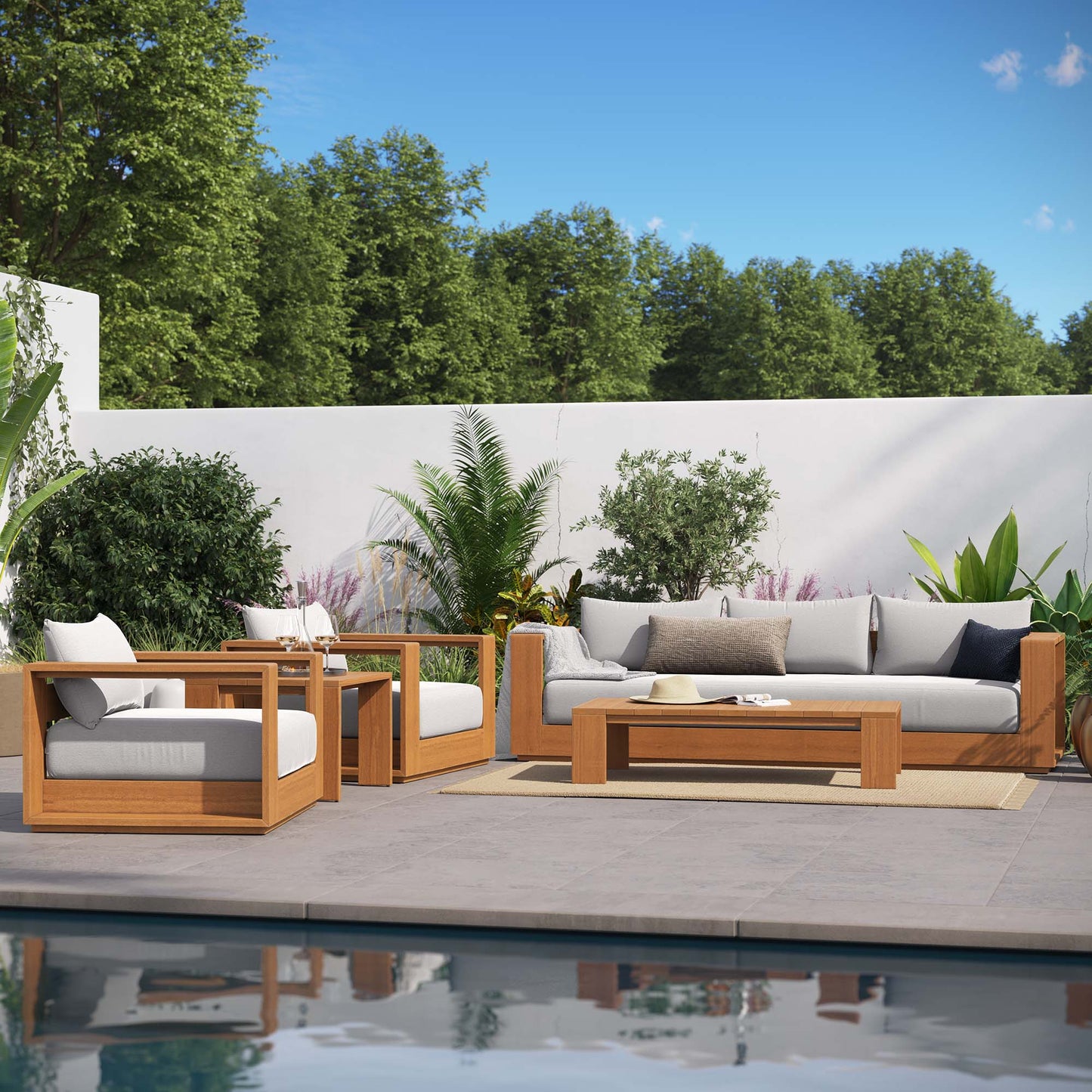 Tahoe 5-Piece Outdoor Patio Acacia Wood Furniture Set in Natural Light Gray by Modway (6801)