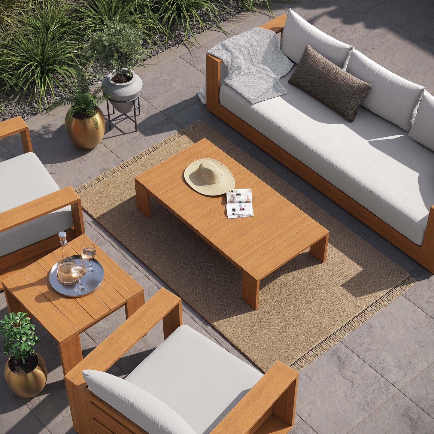 Tahoe 5-Piece Outdoor Patio Acacia Wood Furniture Set in Natural Light Gray by Modway (6801)