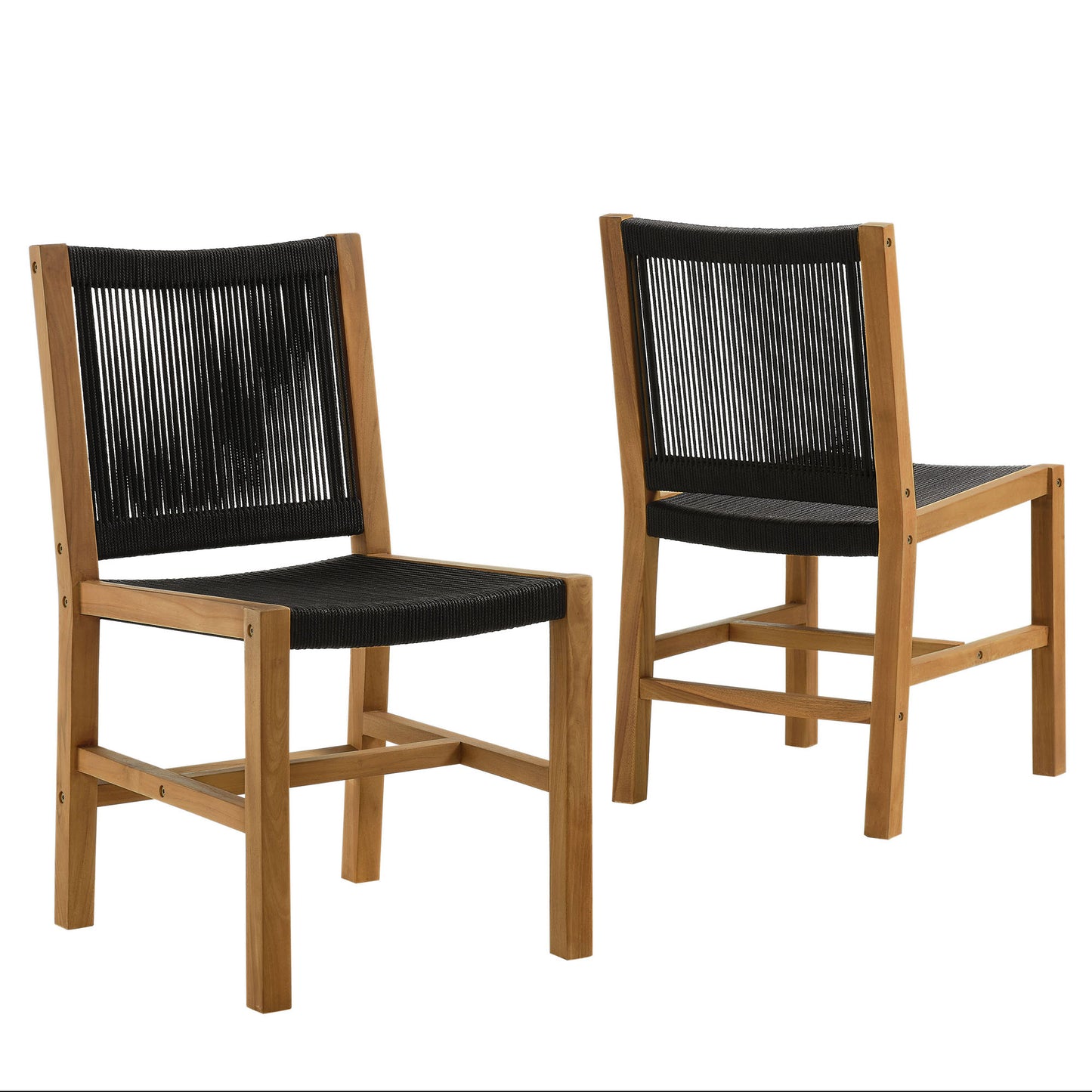 Vienna Outdoor Patio Teak and Rope Armless Dining Chairs Set of 2 in Natural Black by Modway (6805)