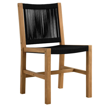 Vienna Outdoor Patio Teak and Rope Armless Dining Chairs Set of 2 in Natural Black by Modway (6805)