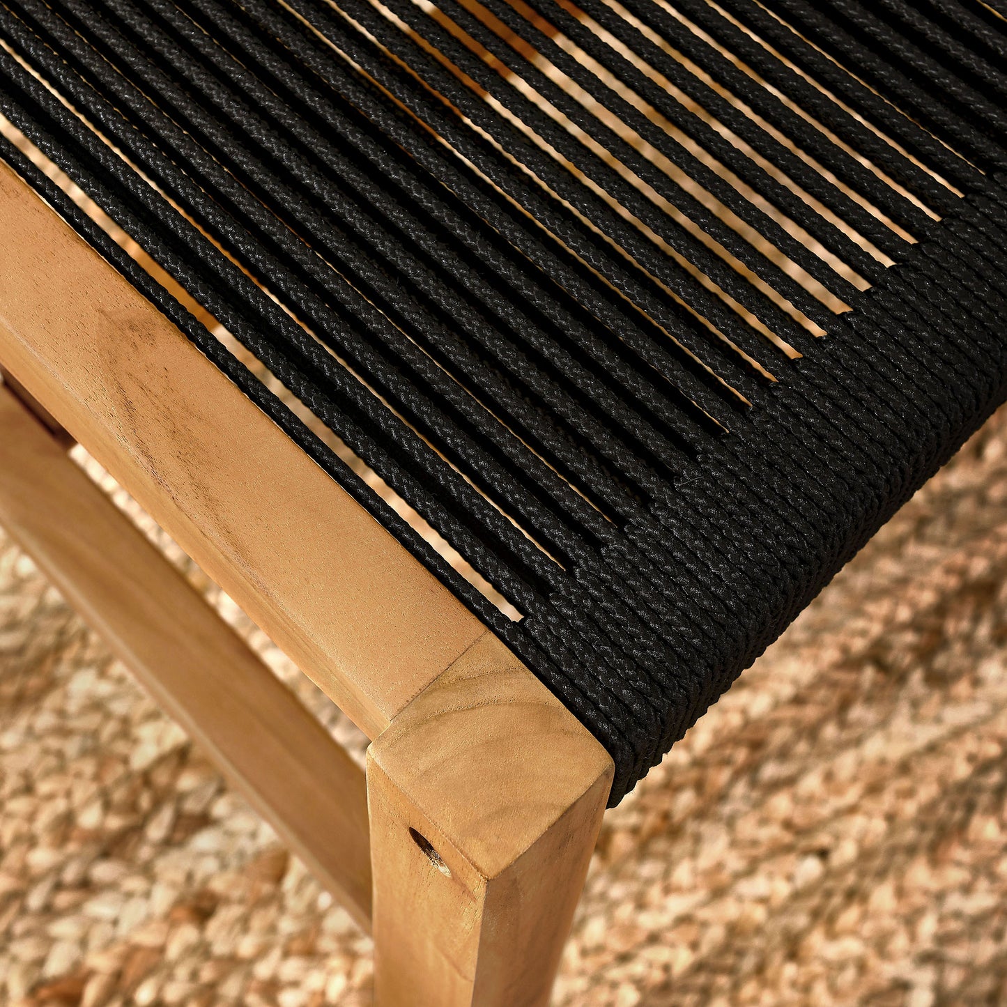 Vienna Outdoor Patio Teak and Rope Armless Dining Chairs Set of 2 in Natural Black by Modway (6805)