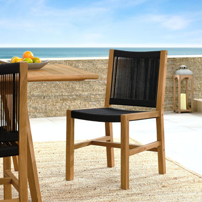 Vienna Outdoor Patio Teak and Rope Armless Dining Chairs Set of 2 in Natural Black by Modway (6805)