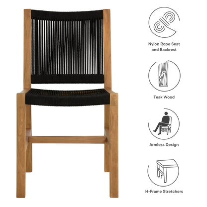 Vienna Outdoor Patio Teak and Rope Armless Dining Chairs Set of 2 in Natural Black by Modway (6805)