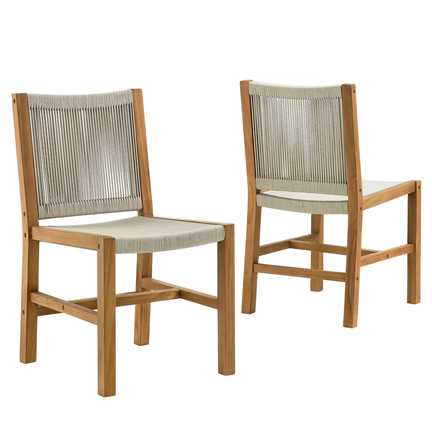 Vienna Outdoor Patio Teak and Rope Armless Dining Chairs Set of 2 in Natural by Modway (6805)