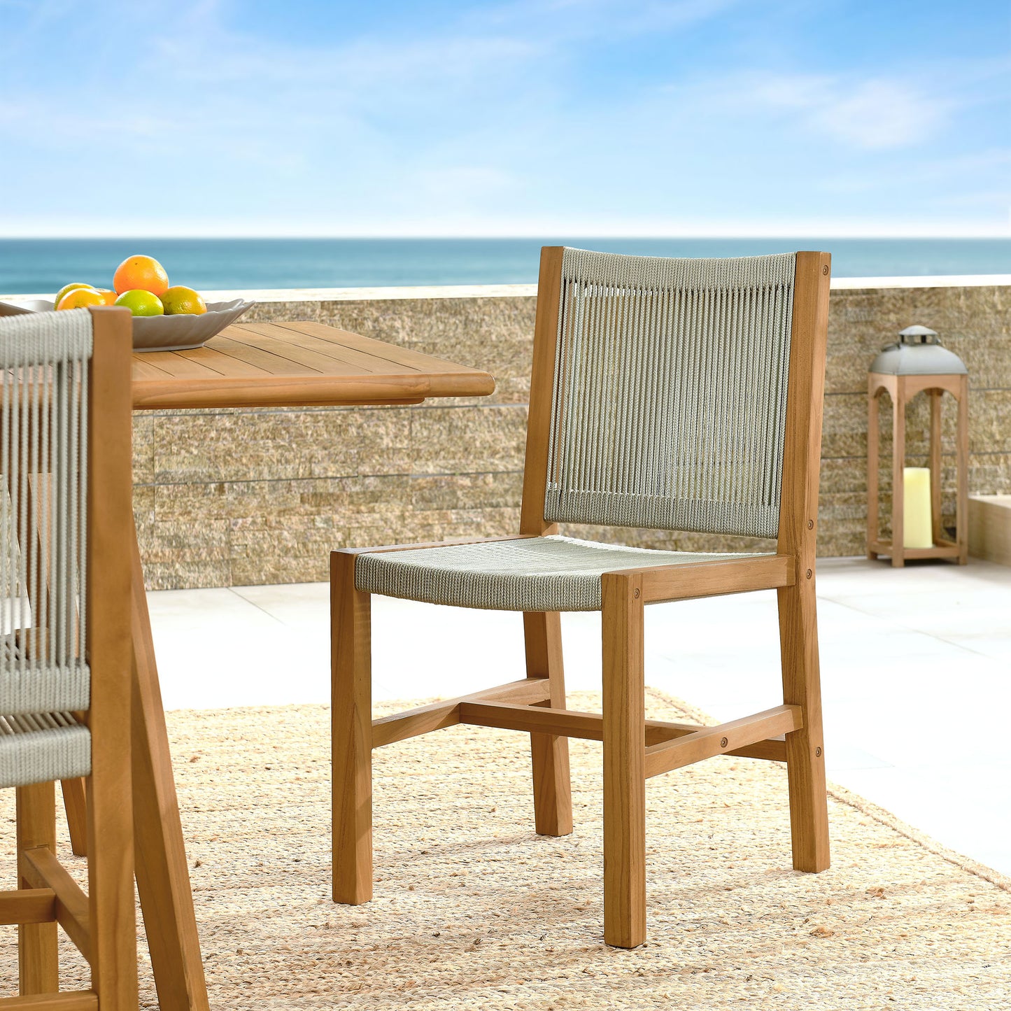 Vienna Outdoor Patio Teak and Rope Armless Dining Chairs Set of 2 in Natural by Modway (6805)