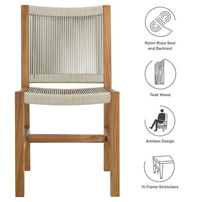 Vienna Outdoor Patio Teak and Rope Armless Dining Chairs Set of 2 in Natural by Modway (6805)