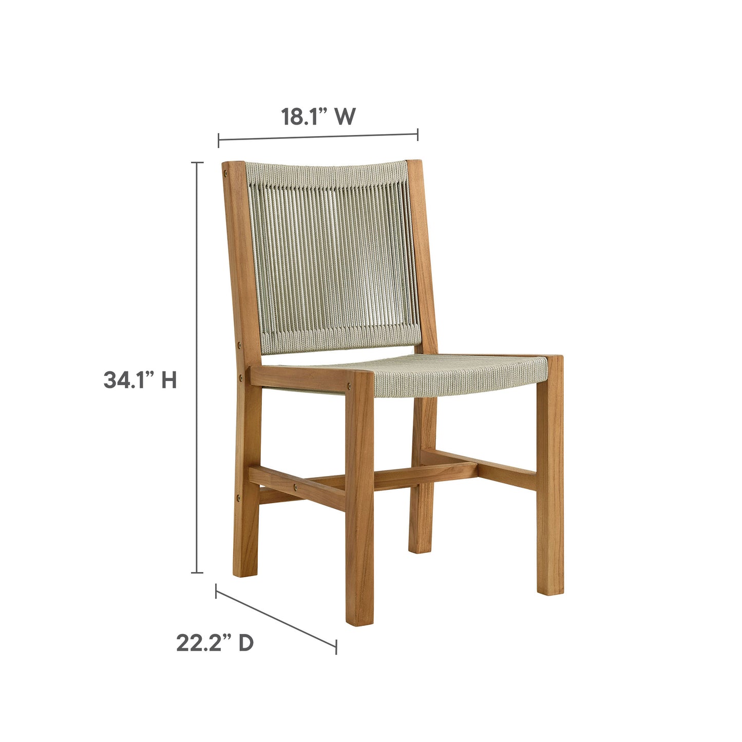 Vienna Outdoor Patio Teak and Rope Armless Dining Chairs Set of 2 in Natural by Modway (6805)
