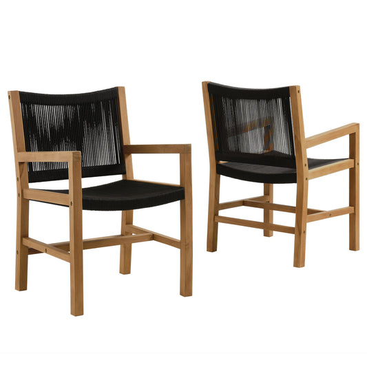Vienna Outdoor Patio Teak and Rope Dining Armchairs Set of 2 in Natural Black by Modway (6806)