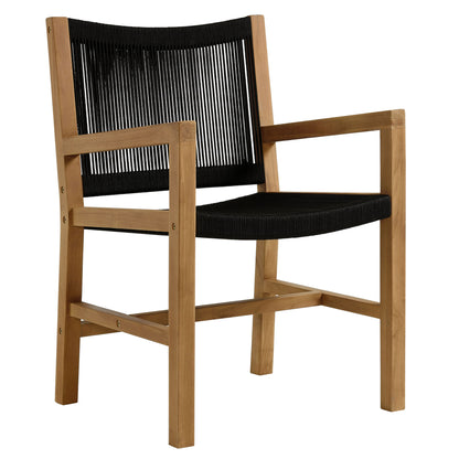 Vienna 3-Piece Outdoor Patio Teak and Rope Armchairs with Folding Side Table in Natural Black by Modway (6936)