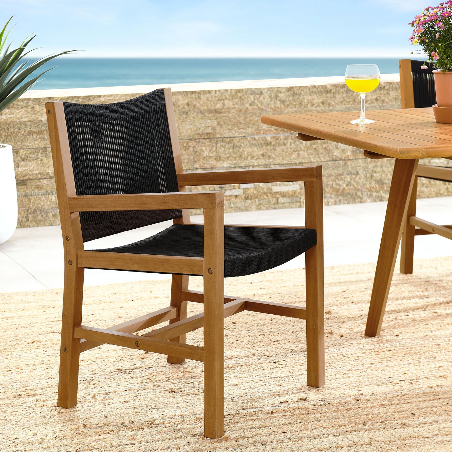 Vienna Outdoor Patio Teak and Rope Dining Armchairs Set of 2 in Natural Black by Modway (6806)