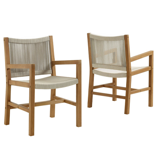 Vienna Outdoor Patio Teak and Rope Dining Armchairs Set of 2 in Natural by Modway (6806)