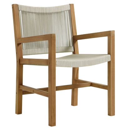 Vienna 3-Piece Outdoor Patio Teak and Rope Dining Set with Armchairs in Natural by Modway (6940)