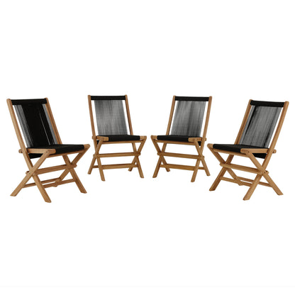 Vienna Outdoor Patio Teak and Rope Folding Chairs Set of 4 in Natural Black by Modway (6807)