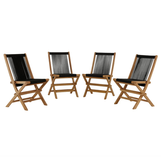 Vienna Outdoor Patio Teak and Rope Folding Chairs Set of 4 in Natural Black by Modway (6807)