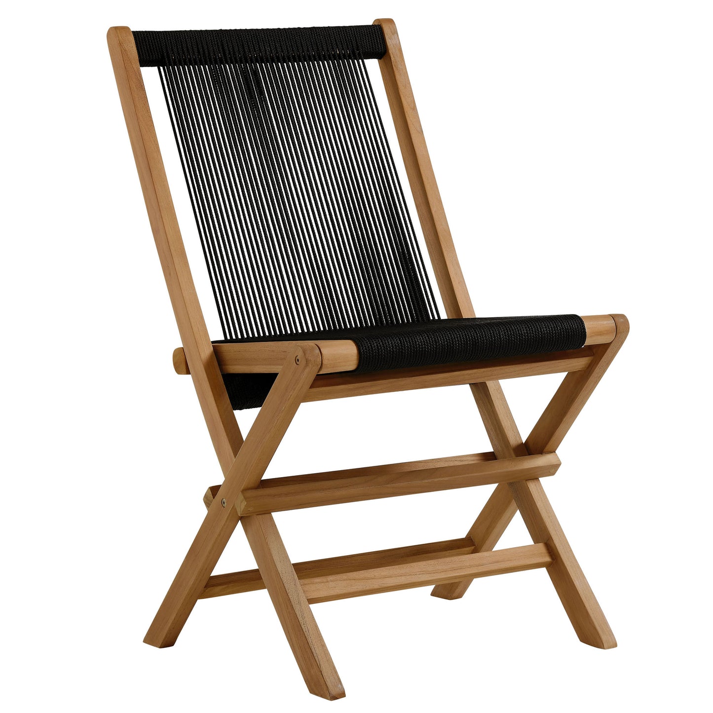 Vienna 5-Piece Outdoor Patio Teak Wood Dining Set with Rope Folding Chairs in Natural Black by Modway (6932)