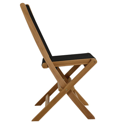 Vienna 5-Piece Outdoor Patio Teak Wood Dining Set with Rope Folding Chairs in Natural Black by Modway (6932)