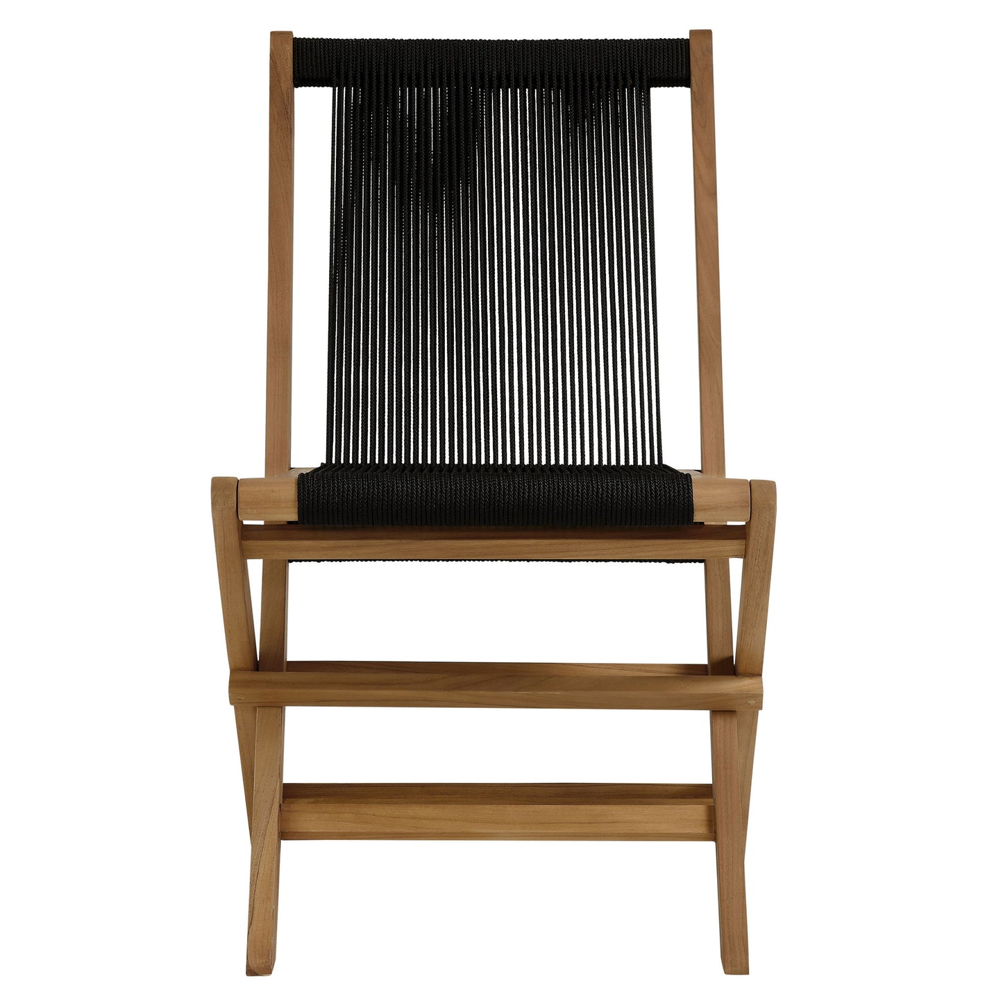 Vienna Outdoor Patio Teak and Rope Folding Chairs Set of 4 in Natural Black by Modway (6807)