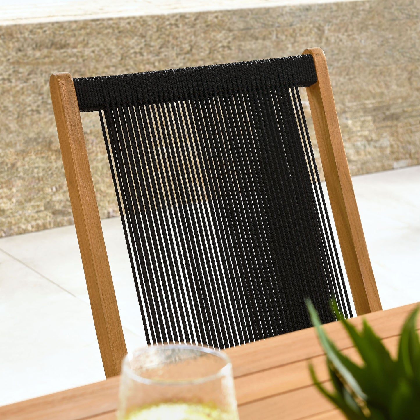 Vienna Outdoor Patio Teak and Rope Folding Chairs Set of 4 in Natural Black by Modway (6807)
