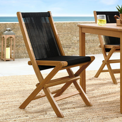Vienna Outdoor Patio Teak and Rope Folding Chairs Set of 4 in Natural Black by Modway (6807)