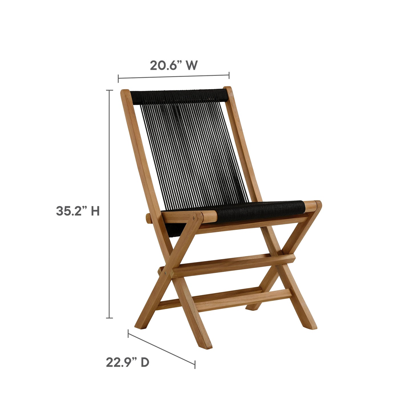 Vienna Outdoor Patio Teak and Rope Folding Chairs Set of 4 in Natural Black by Modway (6807)