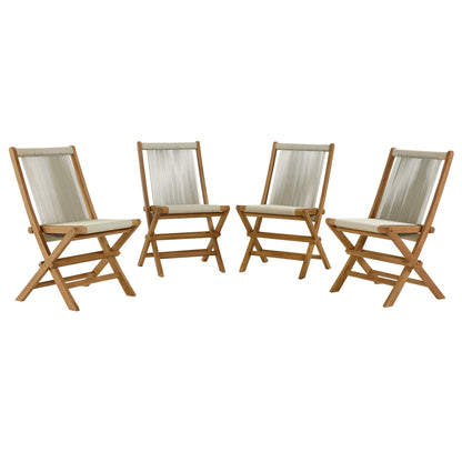 Vienna Outdoor Patio Teak and Rope Folding Chairs Set of 4 in Natural by Modway (6807)