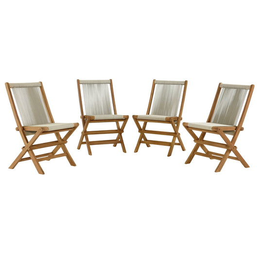 Vienna Outdoor Patio Teak and Rope Folding Chairs Set of 4 in Natural by Modway (6807)