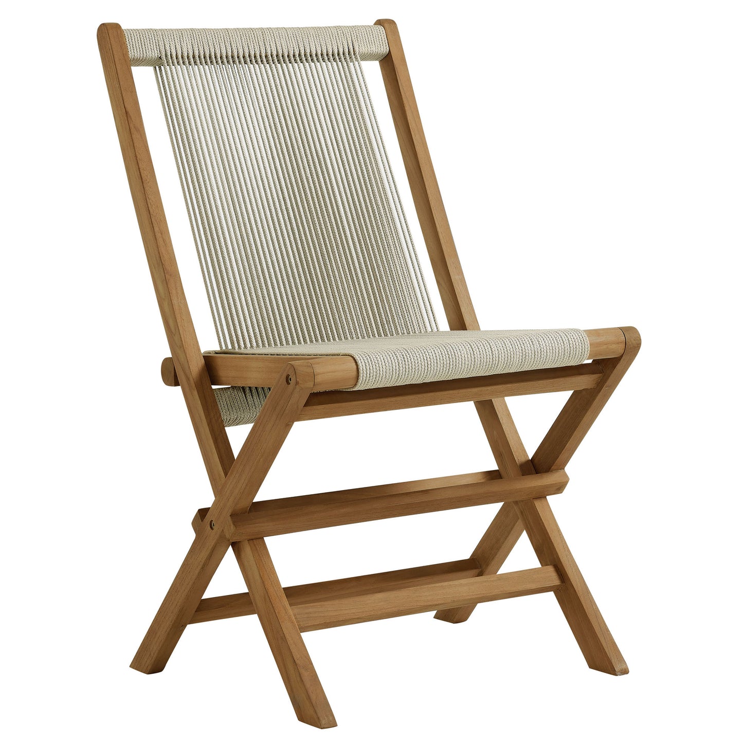 Vienna 5-Piece Outdoor Patio Teak Wood Dining Set with Rope Folding Chairs in Natural by Modway (6932)