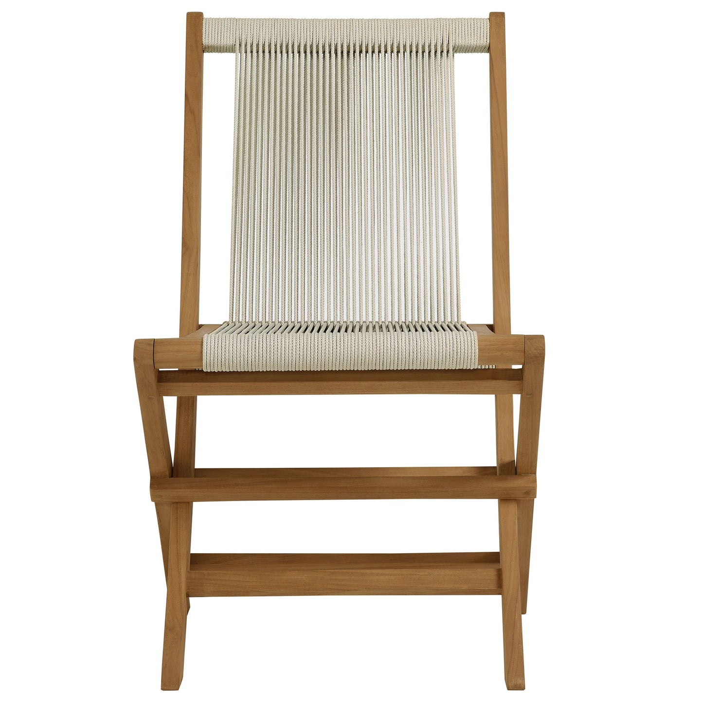 Vienna 5-Piece Outdoor Patio Teak Wood Dining Set with Rope Folding Chairs in Natural by Modway (6932)