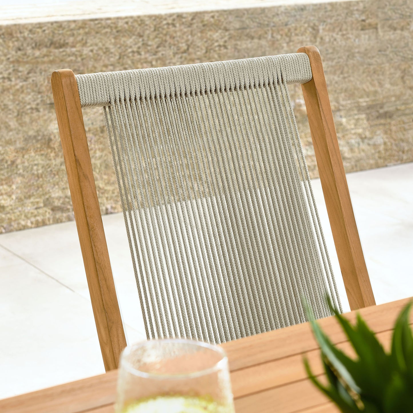 Vienna Outdoor Patio Teak and Rope Folding Chairs Set of 4 in Natural by Modway (6807)