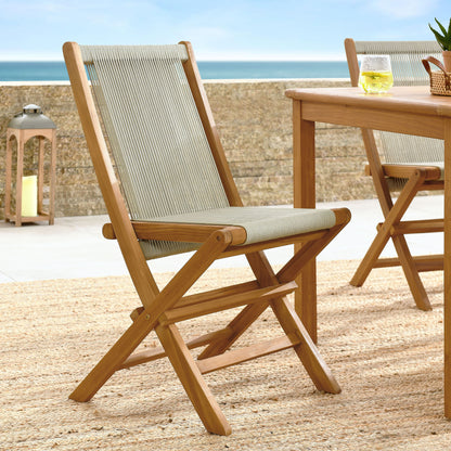 Vienna Outdoor Patio Teak and Rope Folding Chairs Set of 4 in Natural by Modway (6807)