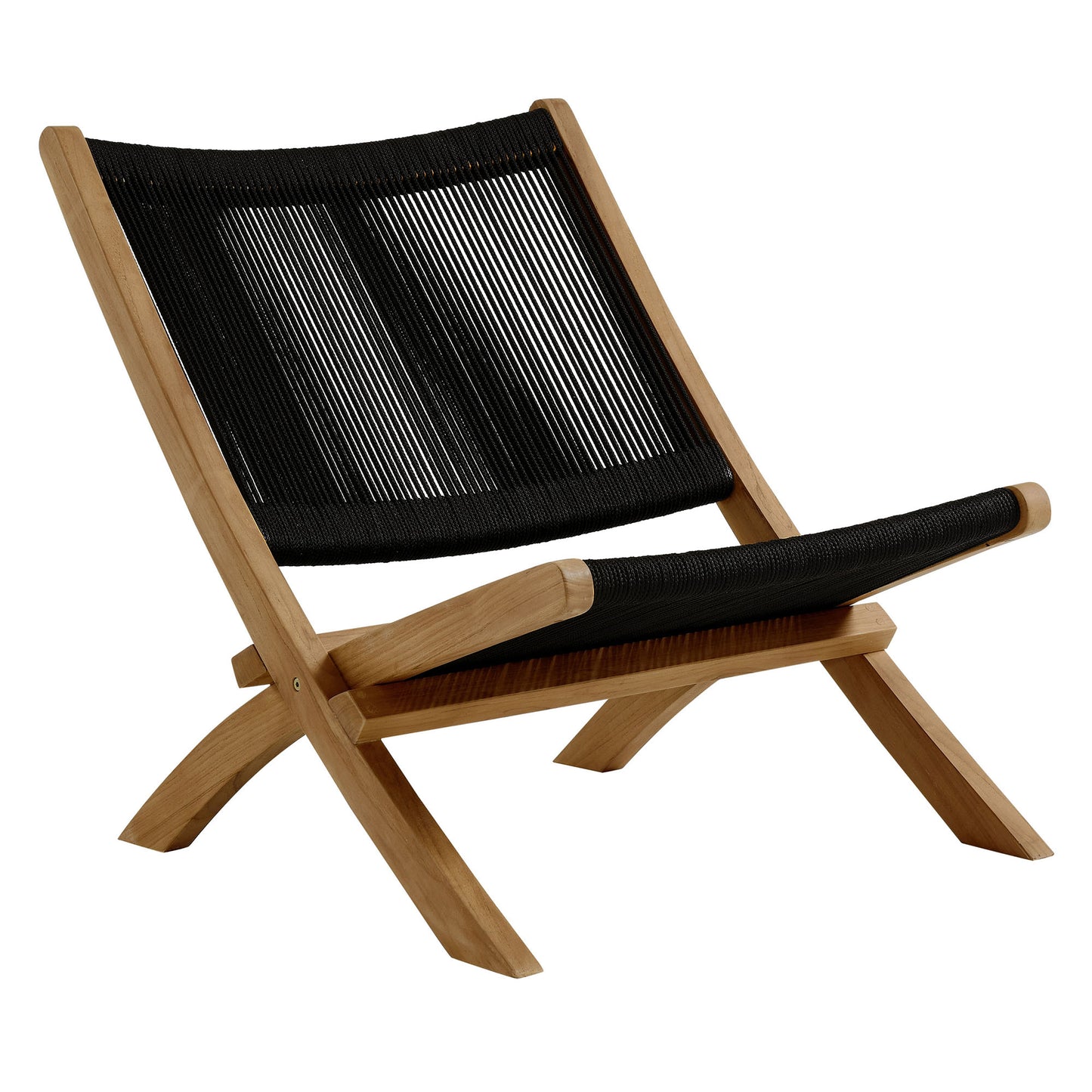 Vienna Outdoor Patio Teak and Rope Folding Accent Lounge Chair in Natural Black by Modway (6808)