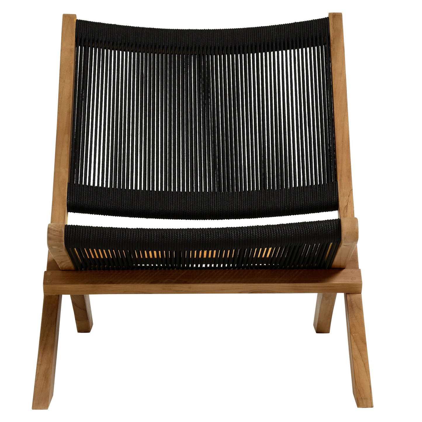 Vienna Outdoor Patio Teak and Rope Folding Accent Lounge Chair in Natural Black by Modway (6808)