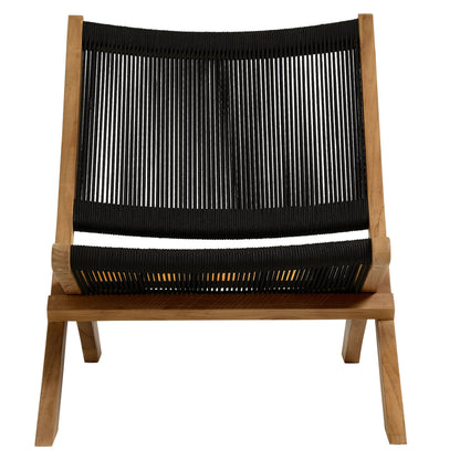 Vienna 2-Piece Outdoor Patio Teak and Rope Folding Accent Lounge Chair and Ottoman Set in Natural Black by Modway (6938)