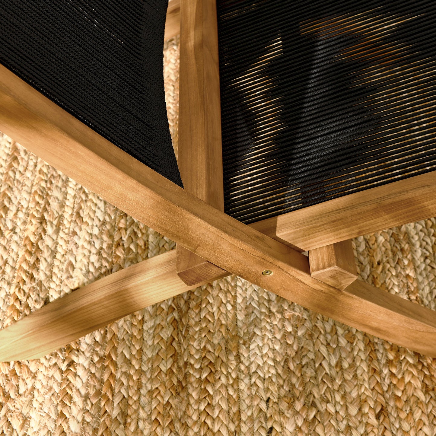 Vienna Outdoor Patio Teak and Rope Folding Accent Lounge Chair in Natural Black by Modway (6808)