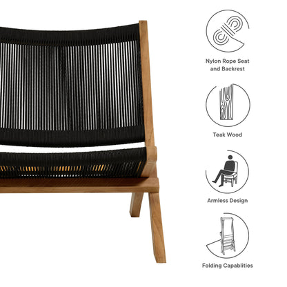 Vienna Outdoor Patio Teak and Rope Folding Accent Lounge Chair in Natural Black by Modway (6808)