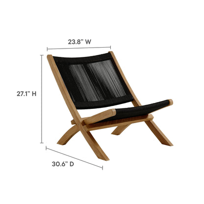 Vienna Outdoor Patio Teak and Rope Folding Accent Lounge Chair in Natural Black by Modway (6808)