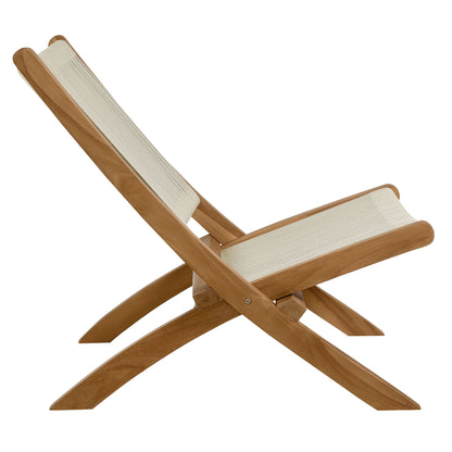 Vienna 2-Piece Outdoor Patio Teak and Rope Folding Accent Lounge Chair and Ottoman Set in Natural by Modway (6938)