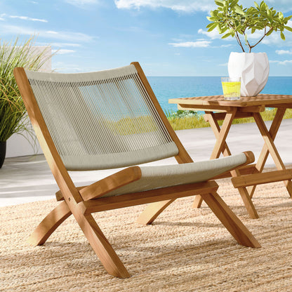 Vienna Outdoor Patio Teak and Rope Folding Accent Lounge Chair in Natural by Modway (6808)