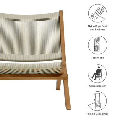 Vienna Outdoor Patio Teak and Rope Folding Accent Lounge Chair in Natural by Modway (6808)