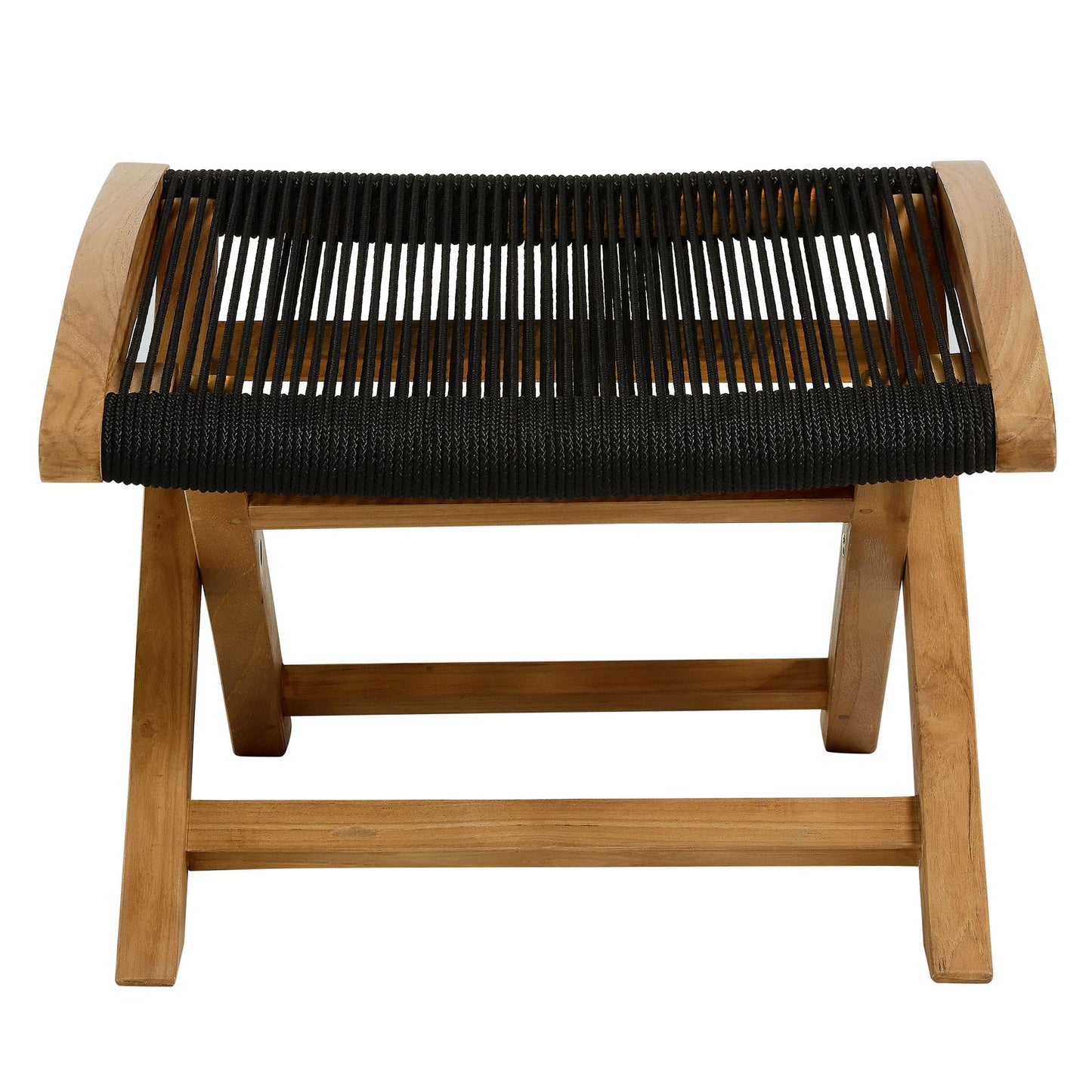 Vienna 2-Piece Outdoor Patio Teak and Rope Folding Accent Lounge Chair and Ottoman Set in Natural Black by Modway (6938)