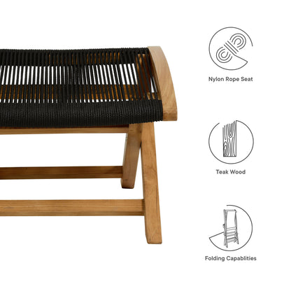 Vienna Outdoor Patio Teak and Rope Folding Ottoman in Natural Black by Modway (6809)