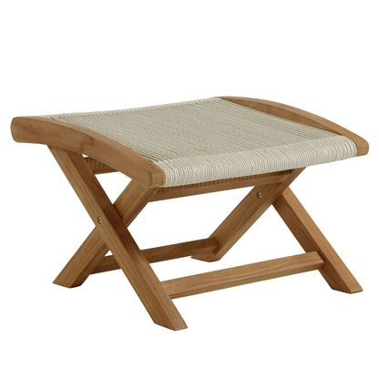Vienna 2-Piece Outdoor Patio Teak and Rope Folding Accent Lounge Chair and Ottoman Set in Natural by Modway (6938)