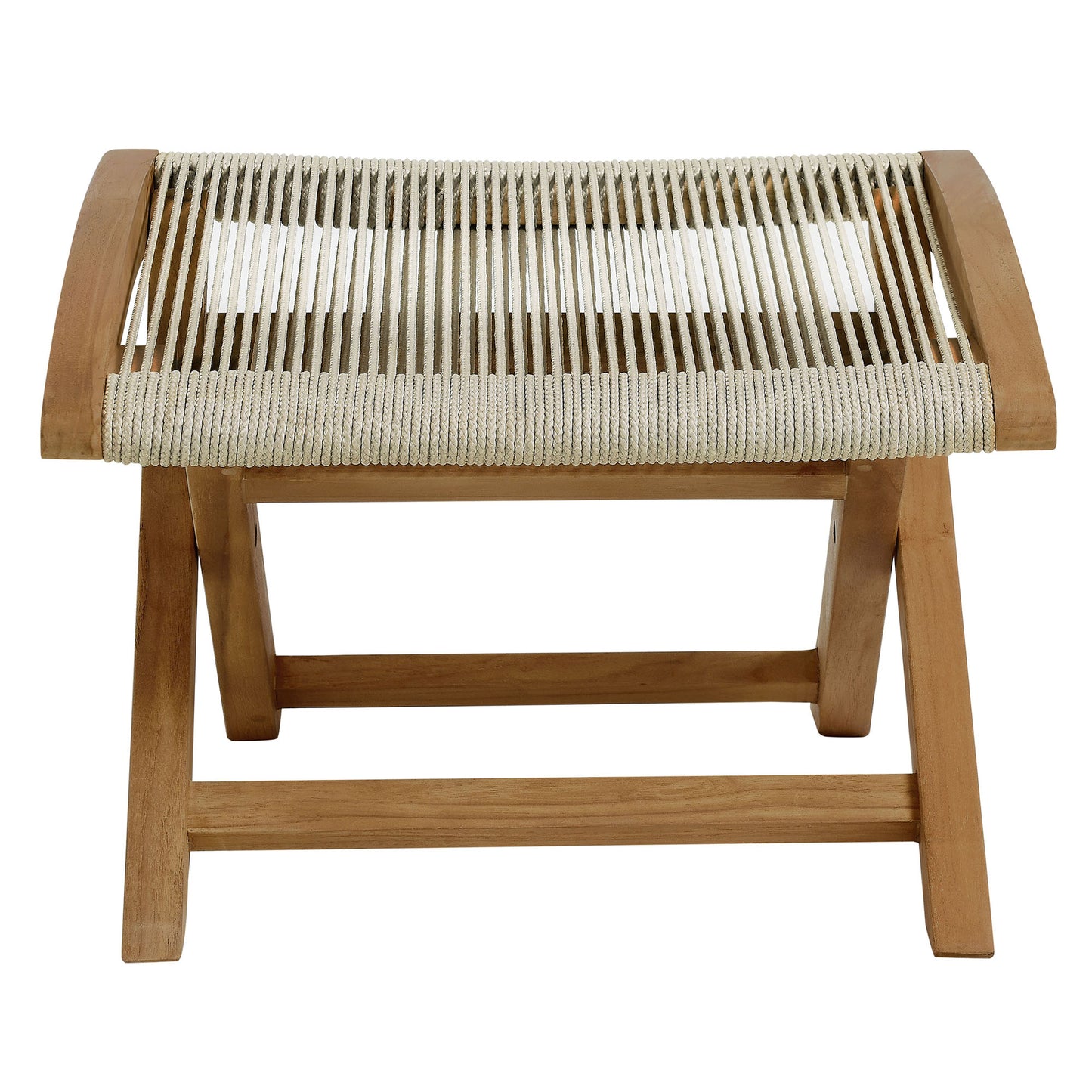 Vienna 2-Piece Outdoor Patio Teak and Rope Folding Accent Lounge Chair and Ottoman Set in Natural by Modway (6938)