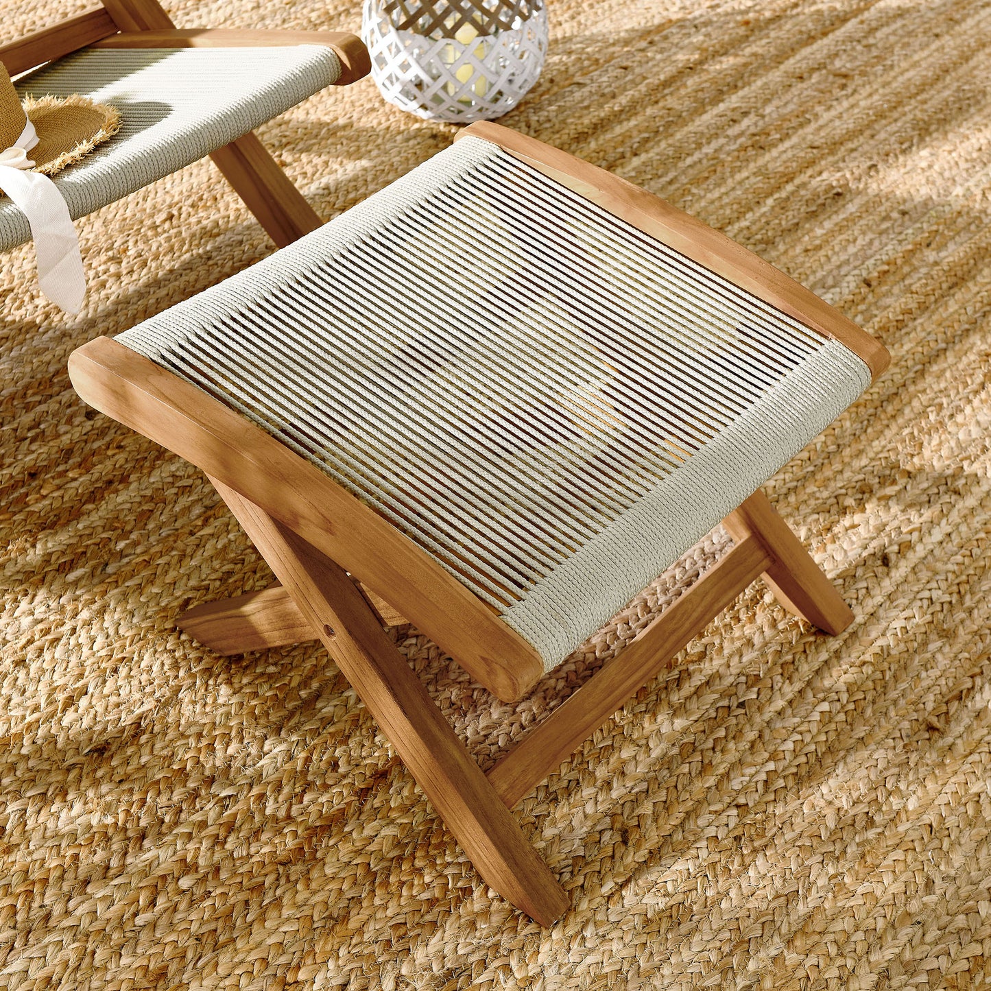 Vienna Outdoor Patio Teak and Rope Folding Ottoman in Natural by Modway (6809)