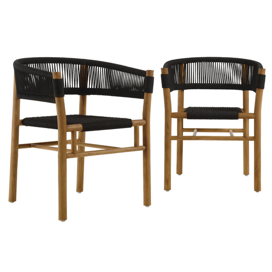 Vienna Outdoor Patio Teak and Rope Curved-Back Dining Armchairs Set of 2 in Natural Black by Modway (6811)