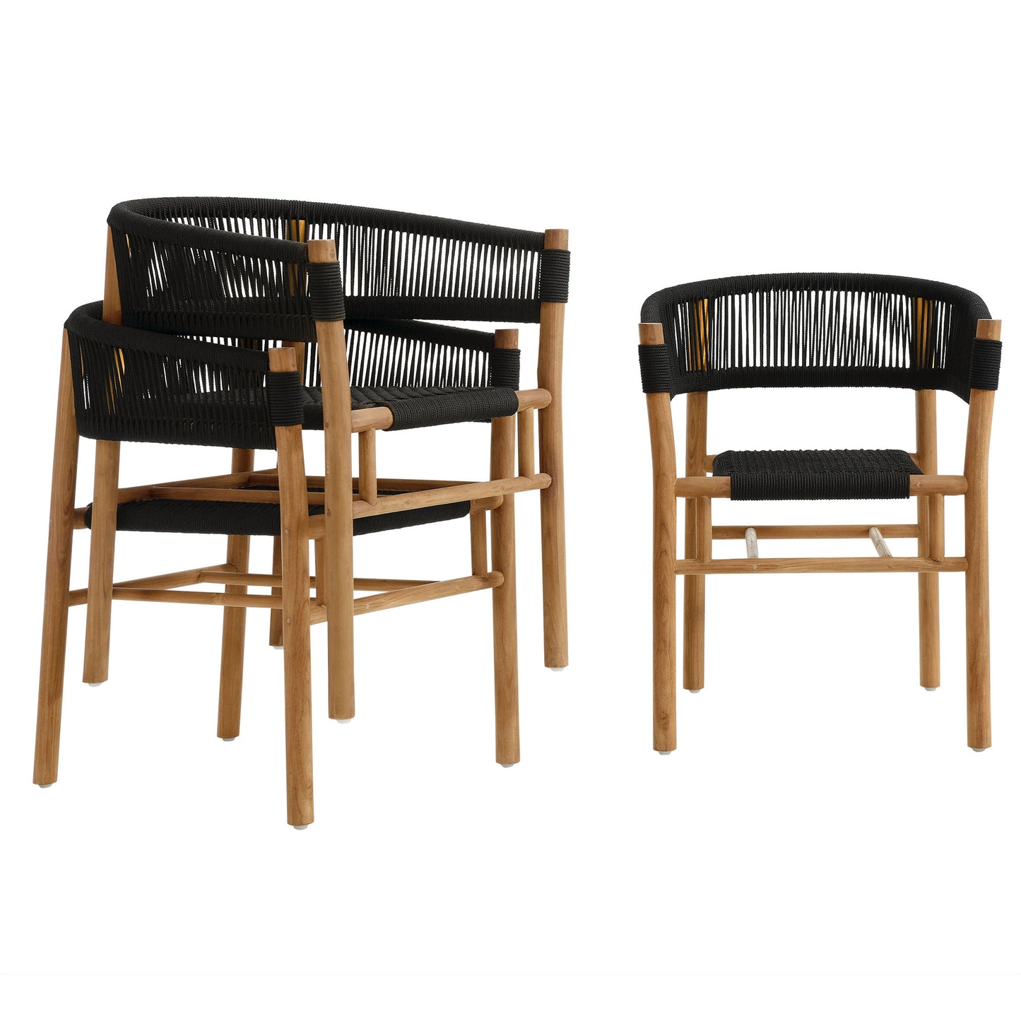 Vienna Outdoor Patio Teak and Rope Curved-Back Dining Armchairs Set of 2 in Natural Black by Modway (6811)