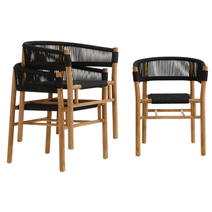Vienna Outdoor Patio Teak and Rope Curved-Back Dining Armchairs Set of 2 in Natural Black by Modway (6811)